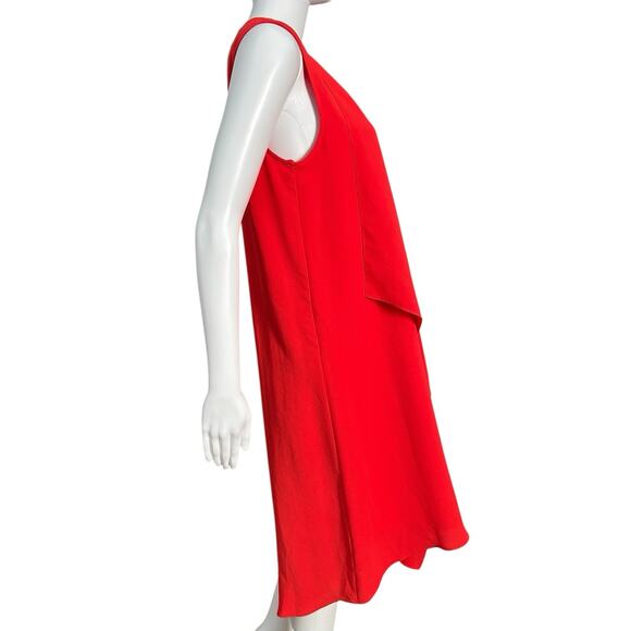 Adrianna Papell Sz 10 Asymmetrical Front Drape Crepe Shift Dress Orange Midi - Picture 3 of 11
